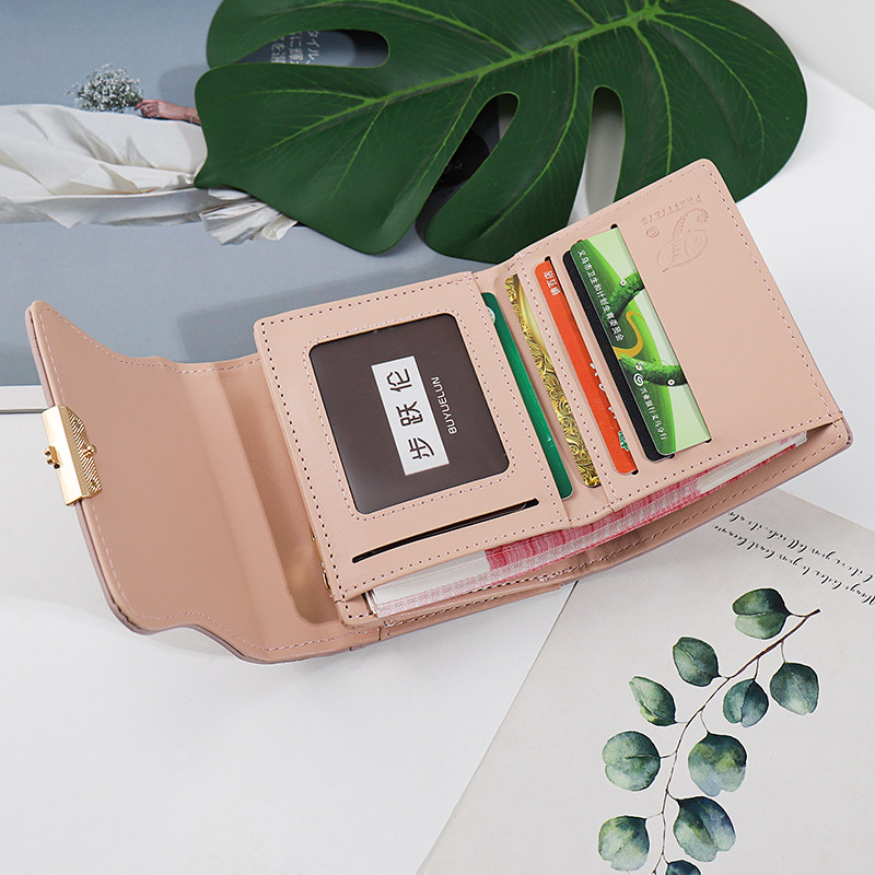 レディース二つ折り財布 幾何学模様キルティングステッチミニ二つ折り財布