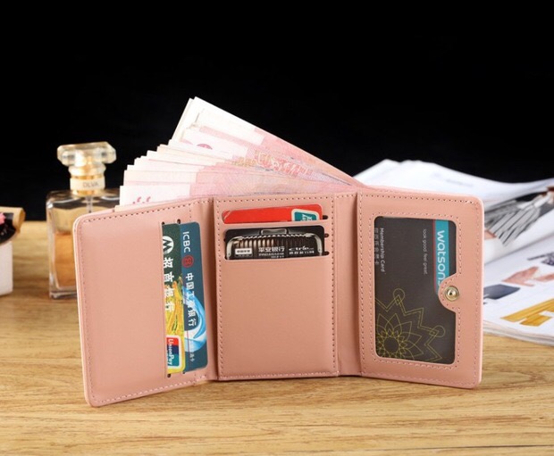 レディース二つ折り財布 葉っぱモチーフ刺繍入りコンパクト二つ折り財布