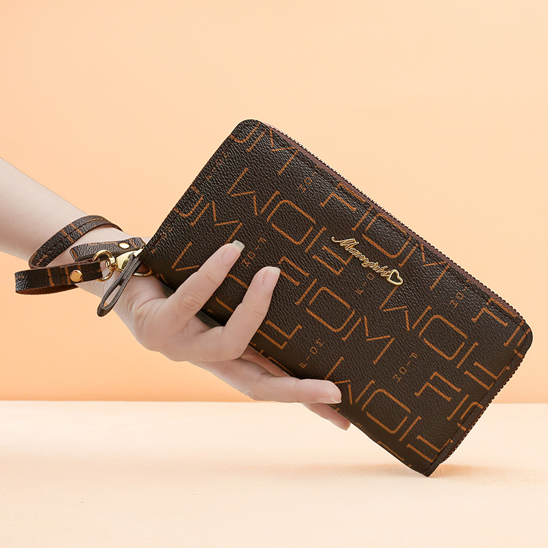 レディース二つ折り財布 幾何学模様レザー調ラウンドファスナー二つ折り財布