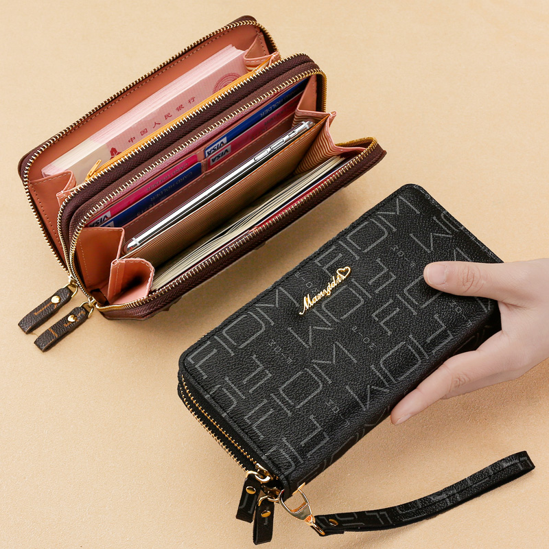 レディース二つ折り財布 幾何学模様レザー調ラウンドファスナー二つ折り財布