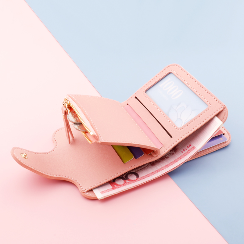 レディース二つ折り財布 コンパクト多機能二つ折り財布ファスナー付き小銭入れ