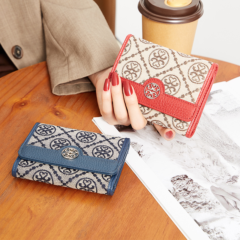 レディース二つ折り財布 上品な円形モチーフ柄三つ折り財布