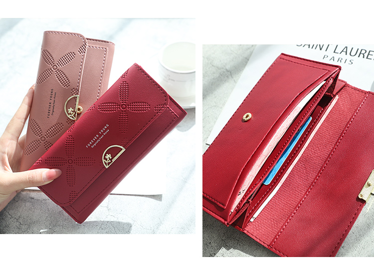 レディース二つ折り財布 花柄パンチング加工レディース二つ折り財布