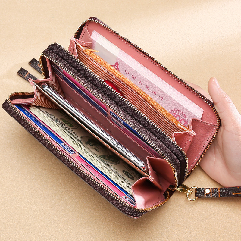 レディース二つ折り財布 幾何学模様レザー調ラウンドファスナー二つ折り財布