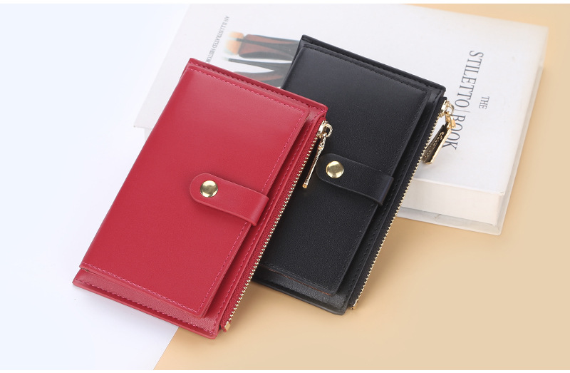 レディース二つ折り財布 スナップボタン付きファスナー小銭入れ二つ折り財布