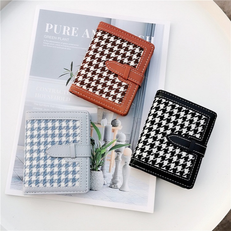 レディース二つ折り財布 千鳥格子柄がおしゃれな二つ折りミニ財布
