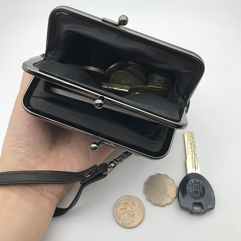 レディース二つ折り財布 縦型ステッチデザインストラップ付きがま口財布