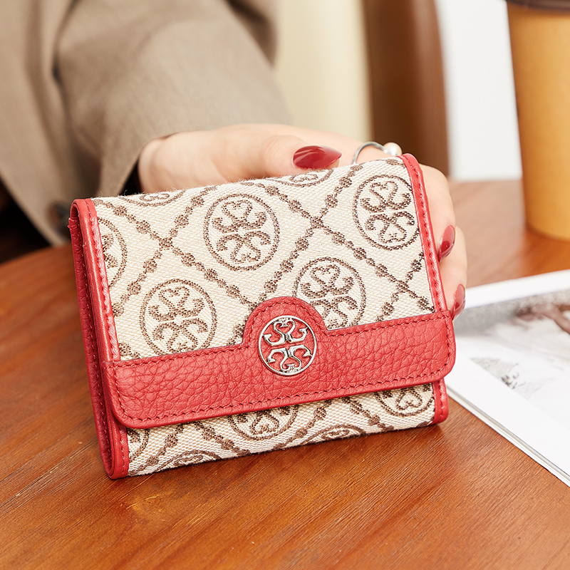 レディース二つ折り財布 上品な円形モチーフ柄三つ折り財布