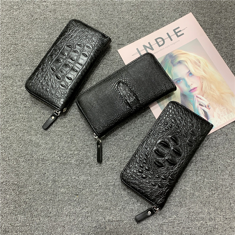 レディース二つ折り財布 クロコダイル型押し本革ラウンド長財布