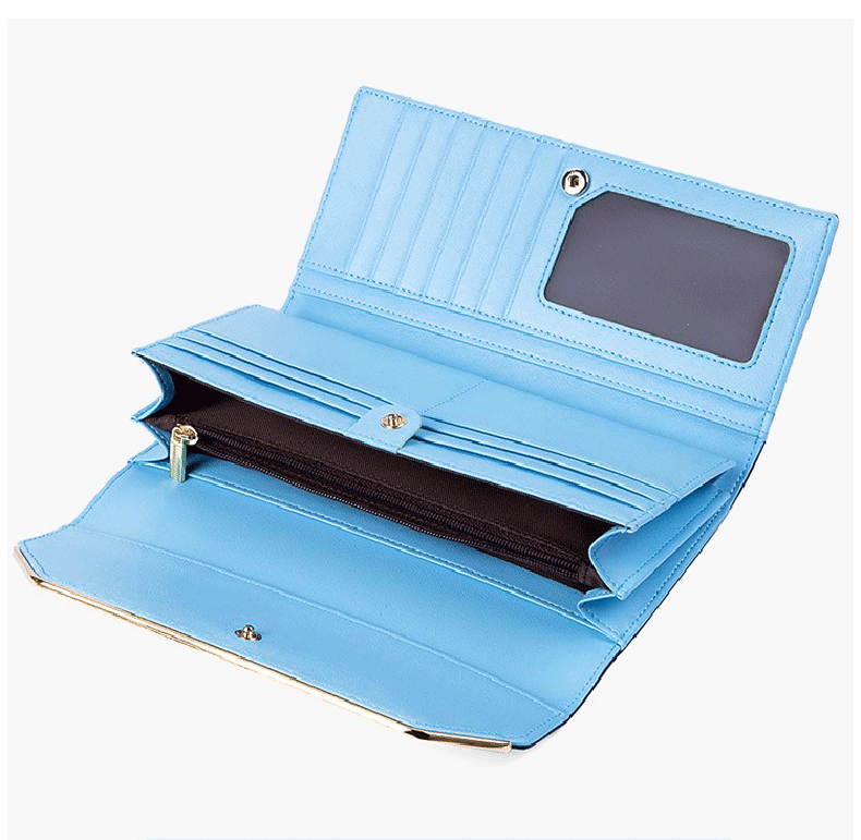 レディース二つ折り財布 上品な金属装飾付きレディース薄型二つ折り財布