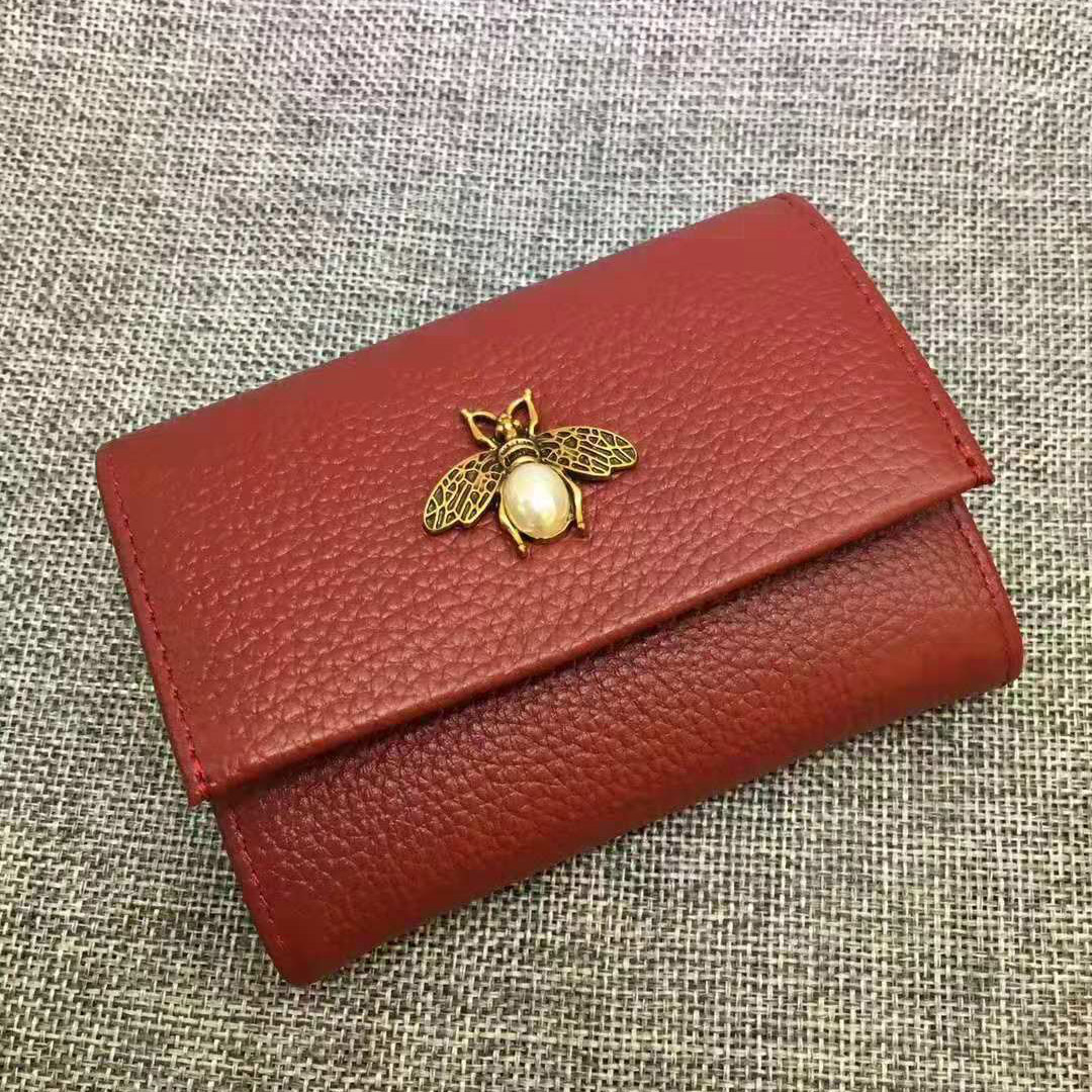 レディース二つ折り財布 蜂モチーフ金具付きコンパクト二つ折り財布