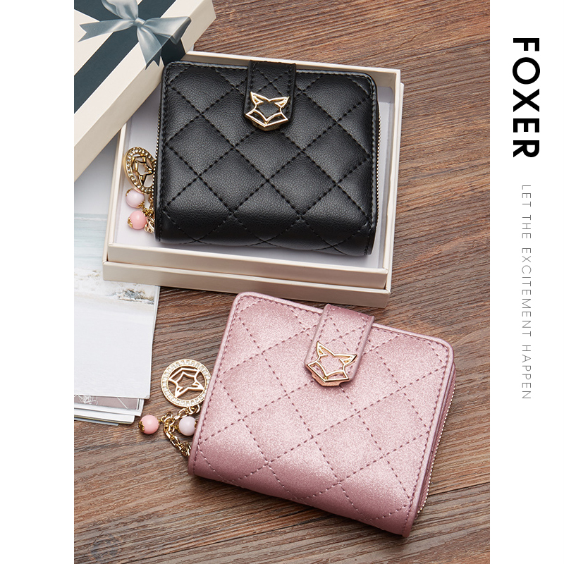 レディース二つ折り財布 狐モチーフ金具付きキルティング二つ折り財布