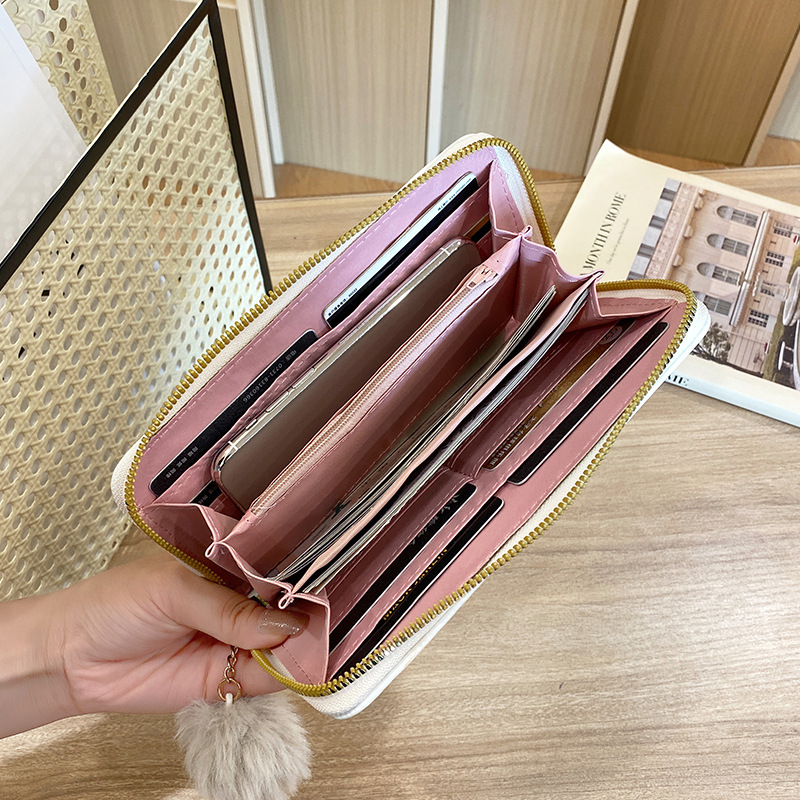 レディース二つ折り財布 キルティングステッチ模様のラウンドファスナー財布