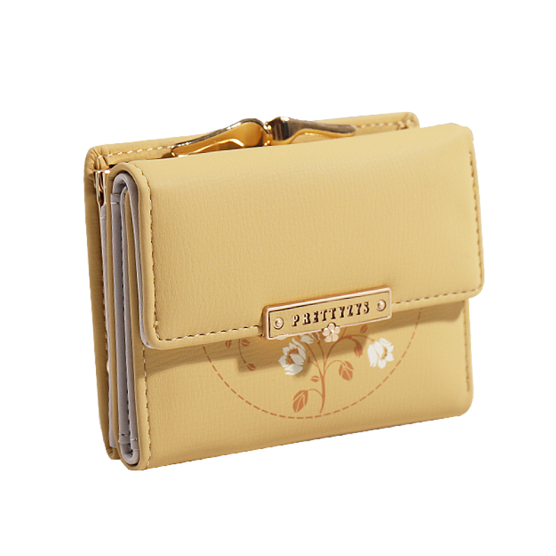 レディース二つ折り財布 花柄刺繍レディース二つ折りがま口財布