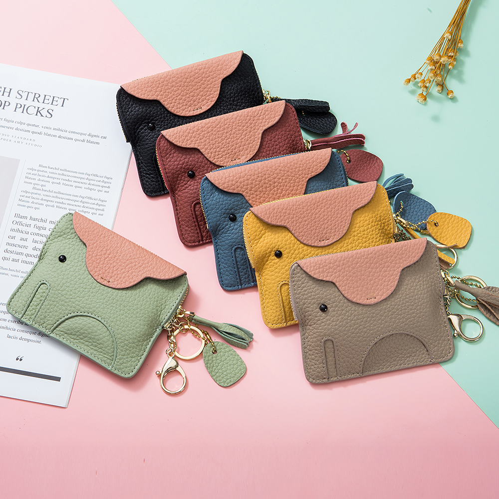 レディース二つ折り財布 小象モチーフ型押しレザー二つ折り財布