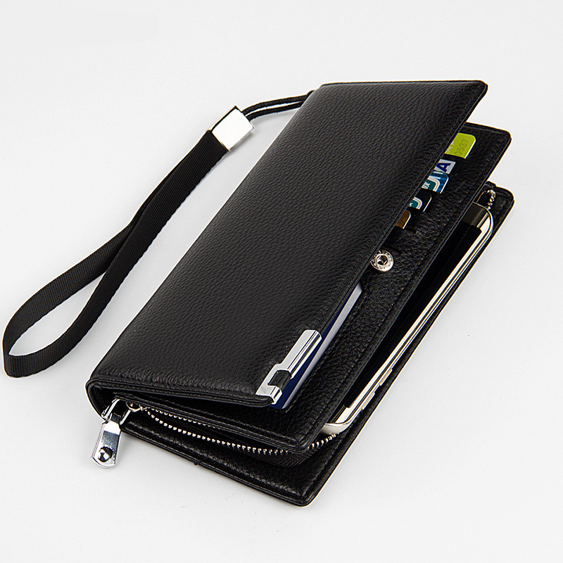 レディース二つ折り財布 型押しレザー調ストラップ付き二つ折り長財布