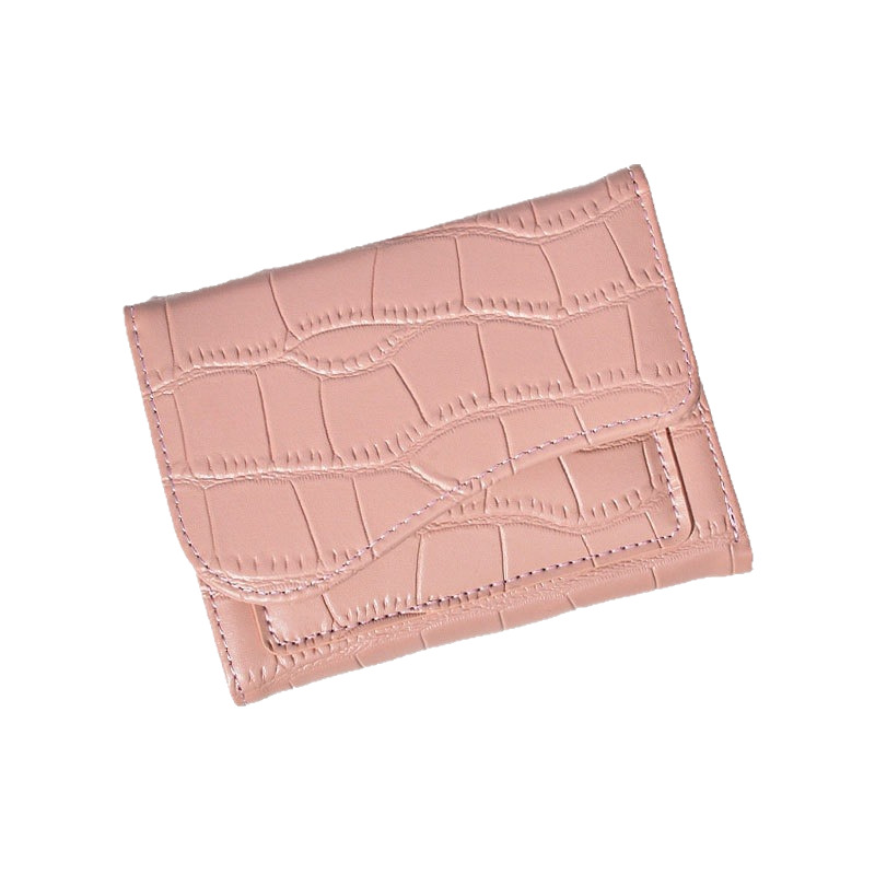 レディース二つ折り財布 型押しクロコ柄コンパクト三つ折り財布