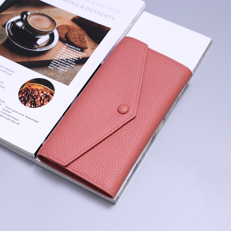 レディース二つ折り財布 封筒型フラップデザイン本革二つ折り長財布