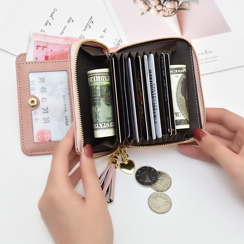 レディース二つ折り財布 多機能蛇腹カード収納付きタッセル二つ折り財布