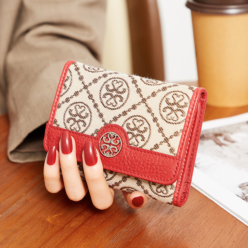 レディース二つ折り財布 上品な円形モチーフ柄三つ折り財布