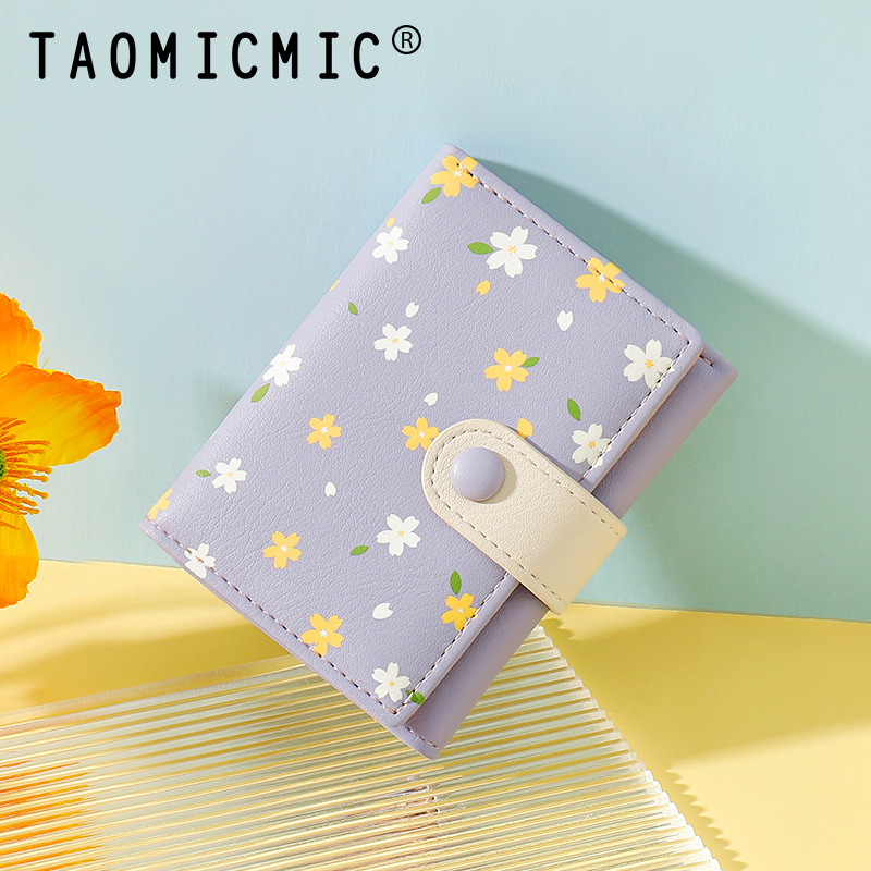 小花柄ボタン留めレディース二つ折り財布