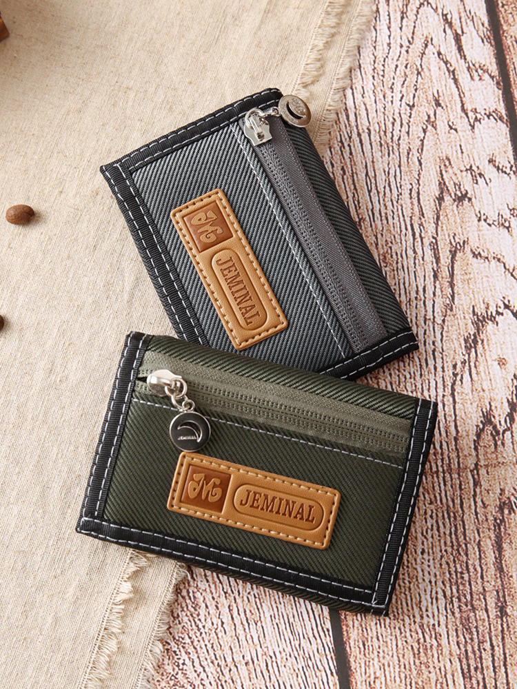 レディース二つ折り財布 デニム風生地ステッチデザイン二つ折り財布