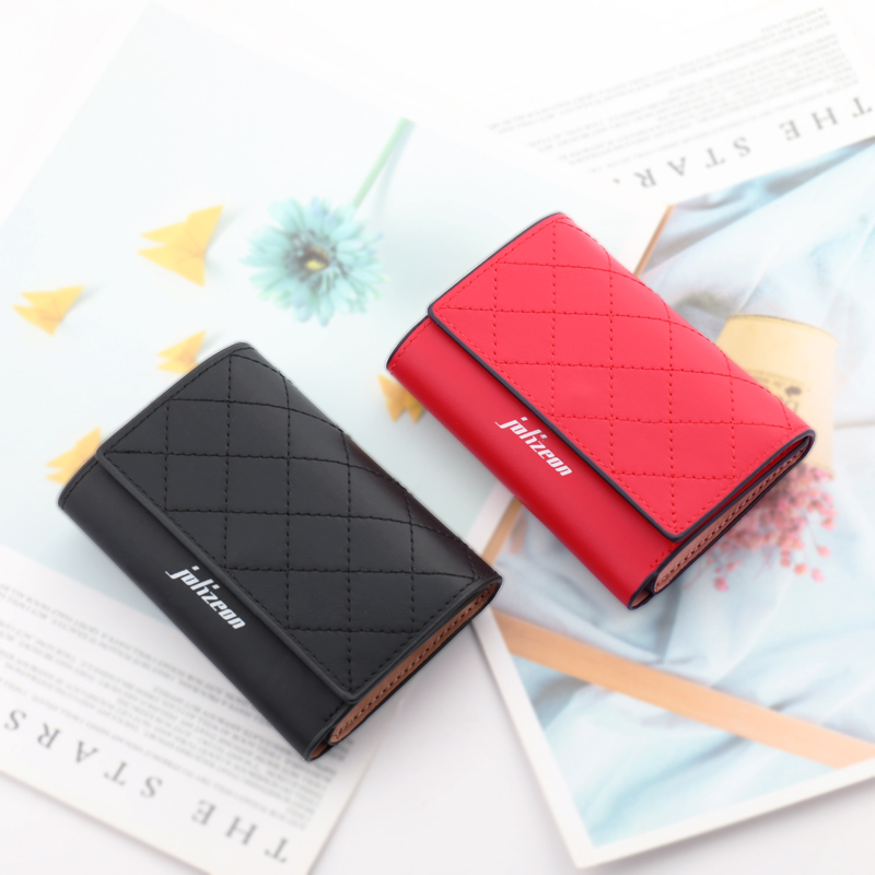 レディース二つ折り財布 キルティング模様付きコンパクト二つ折り財布