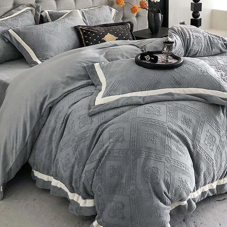 布団カバー セット 高級刺繍装飾パイピング付き布団カバーセット