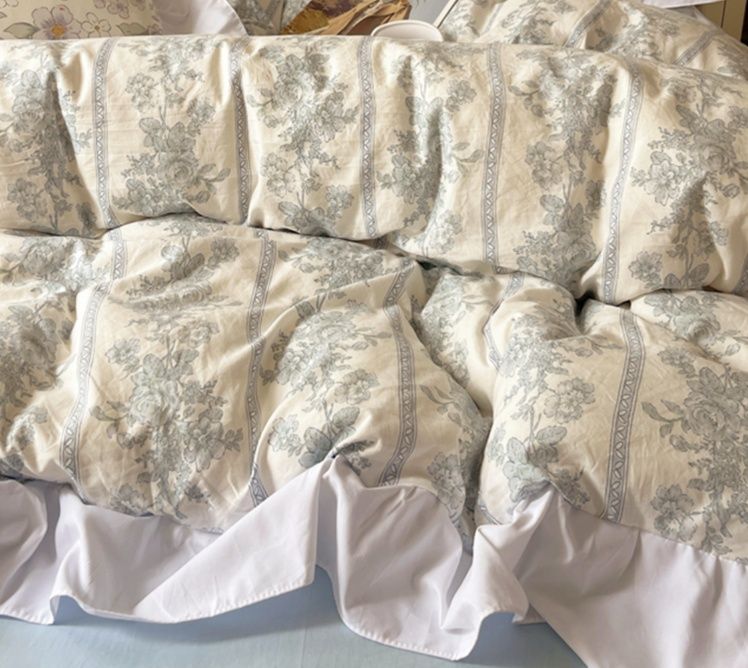 布団カバー セット 優美な花柄フリル付き寝具セット