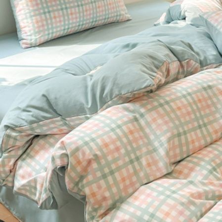 布団カバー 格子模様の両面使い布団カバーセット