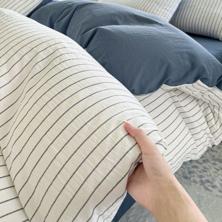  縦縞模様のナチュラル寝具布団カバーセット