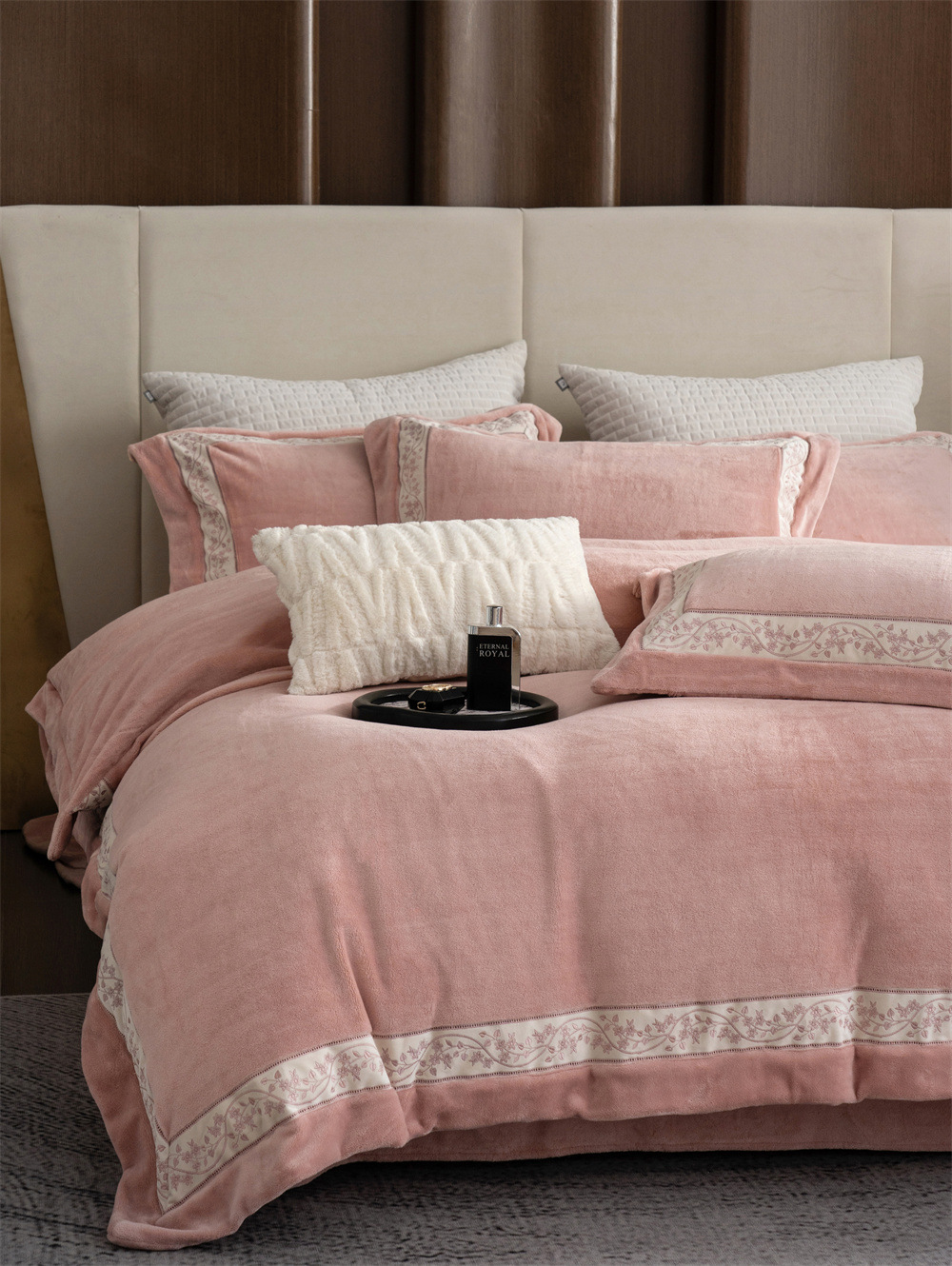 布団カバー セット 花柄刺繍ボーダー高級布団カバーセット