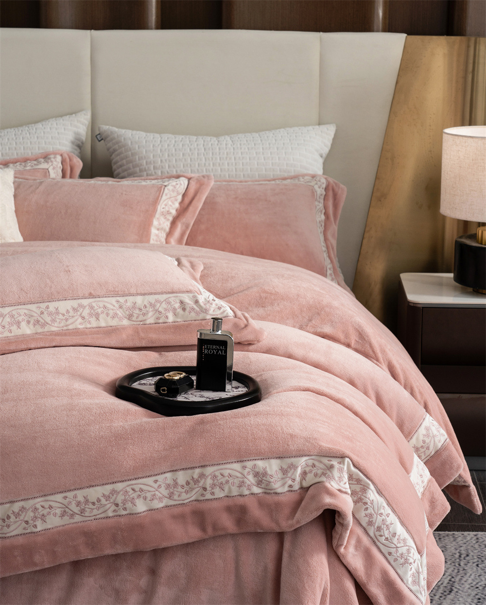 布団カバー セット 花柄刺繍ボーダー高級布団カバーセット