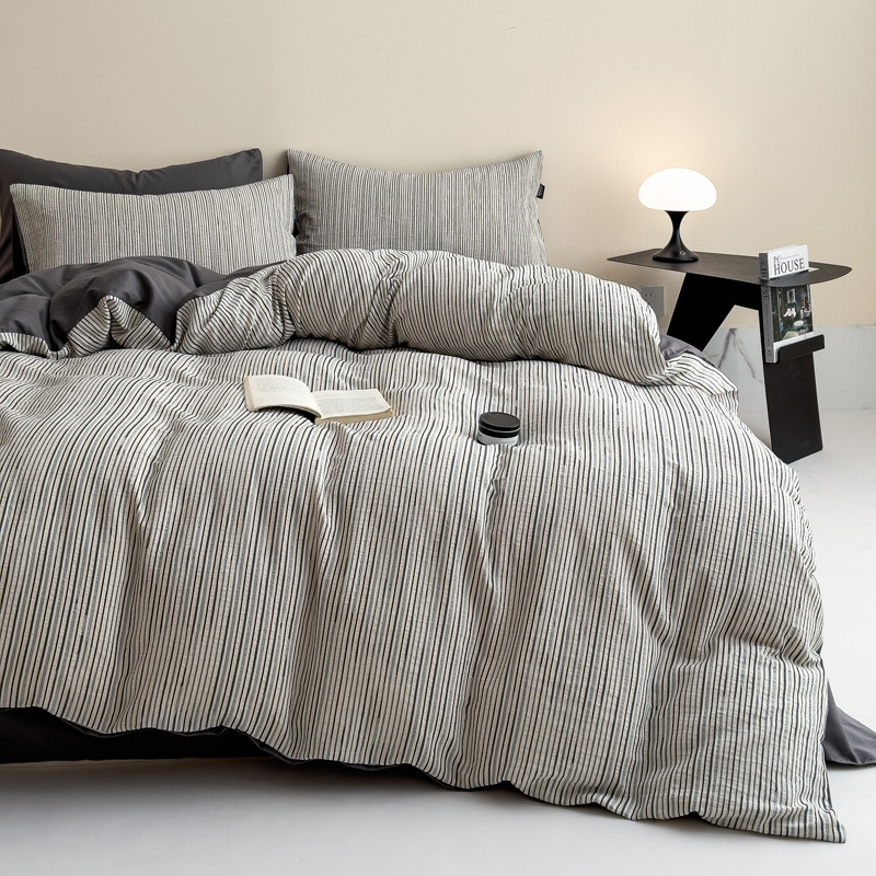 布団カバー セット 縦縞模様の上質コットン布団カバーセット