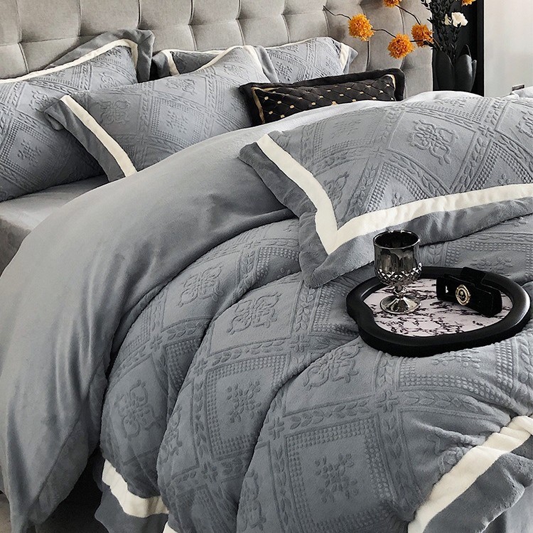 布団カバー セット 高級刺繍装飾パイピング付き布団カバーセット