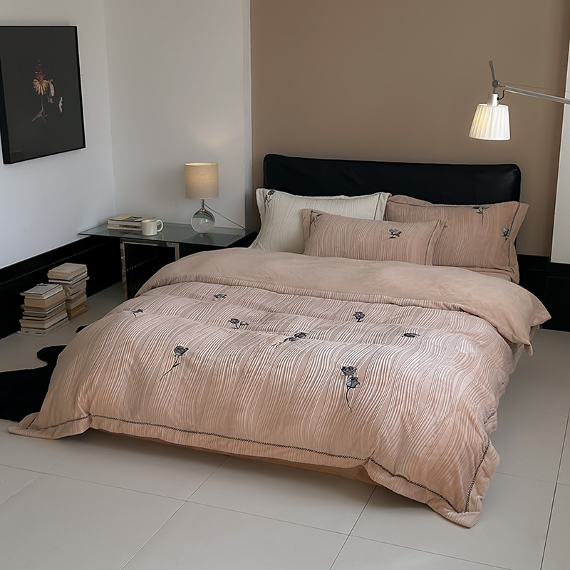 布団カバー セット 薔薇刺繍縞模様布団カバーセット