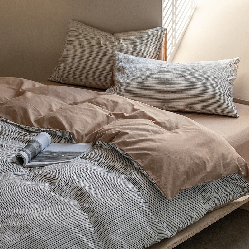 布団カバー セット 細縞模様とリバーシブル仕様の上質布団カバーセット