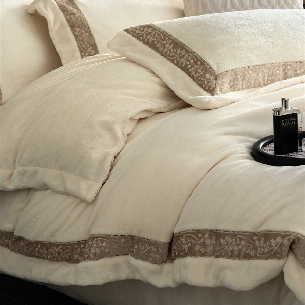 布団カバー セット 花柄刺繍ボーダー高級布団カバーセット