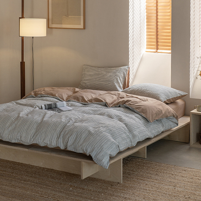 布団カバー セット 細縞模様とリバーシブル仕様の上質布団カバーセット