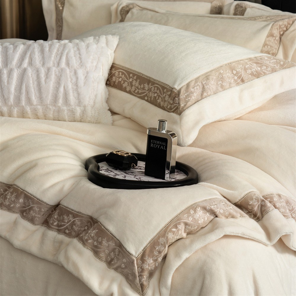 布団カバー セット 花柄刺繍ボーダー高級布団カバーセット