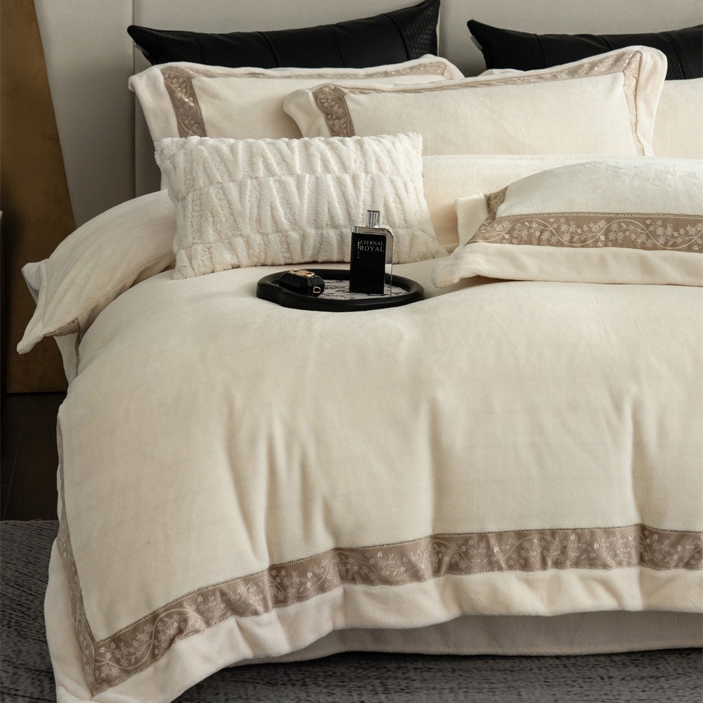 布団カバー セット 花柄刺繍ボーダー高級布団カバーセット