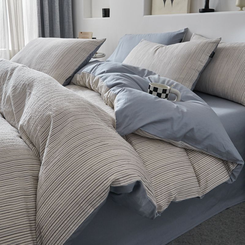 布団カバー セット 北欧風ストライプ柄リバーシブル布団カバーセット
