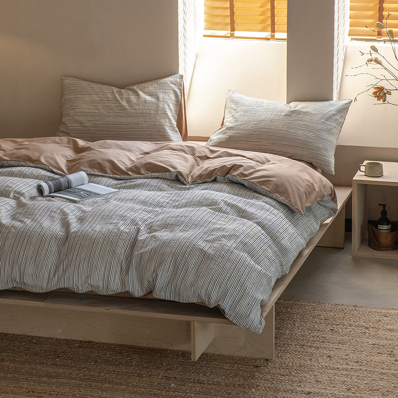 布団カバー セット 細縞模様とリバーシブル仕様の上質布団カバーセット