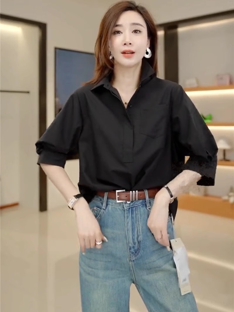 柄シャツ 洗練ベーシック七分袖シャツ