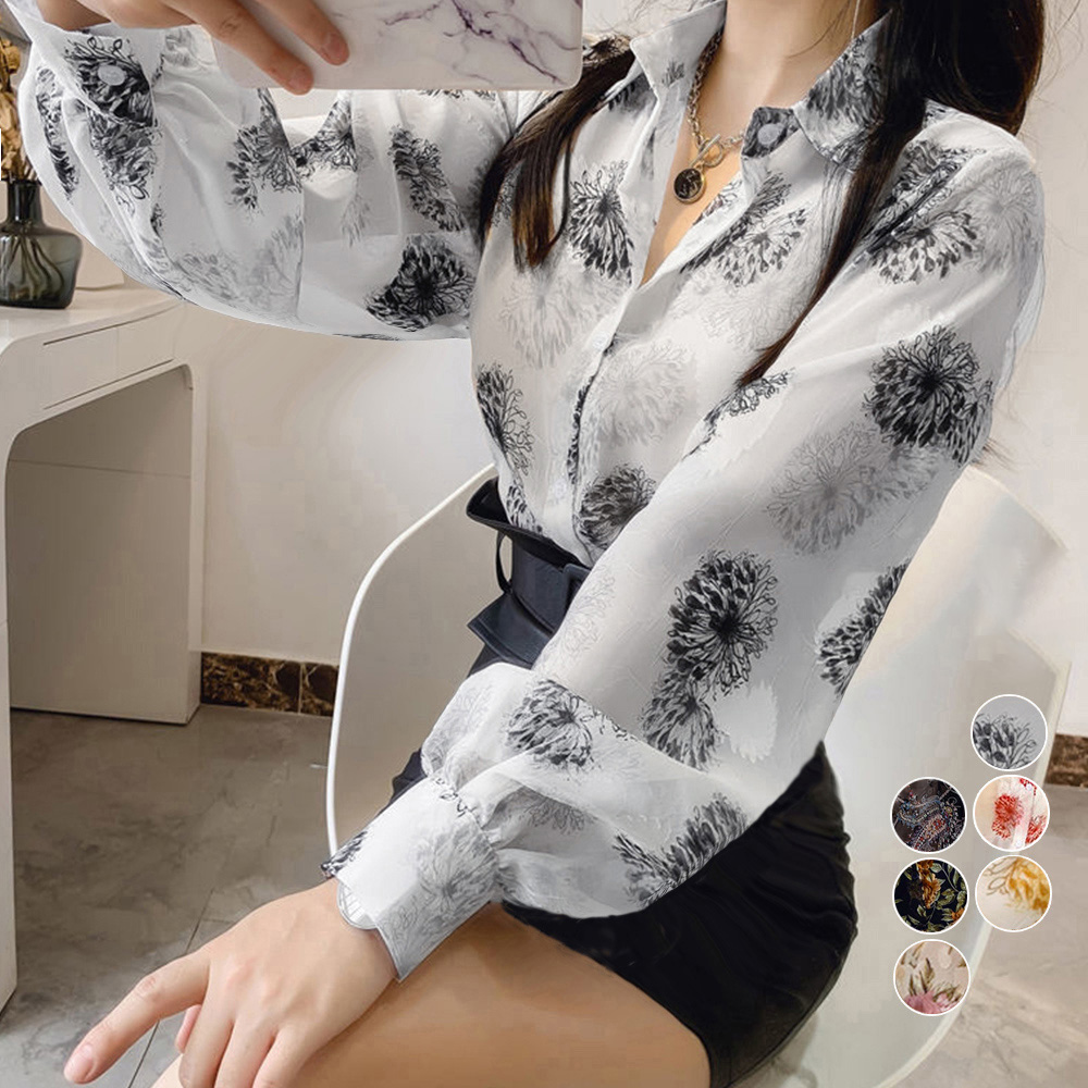 柄シャツ 花柄シアーシャツブラウス長袖