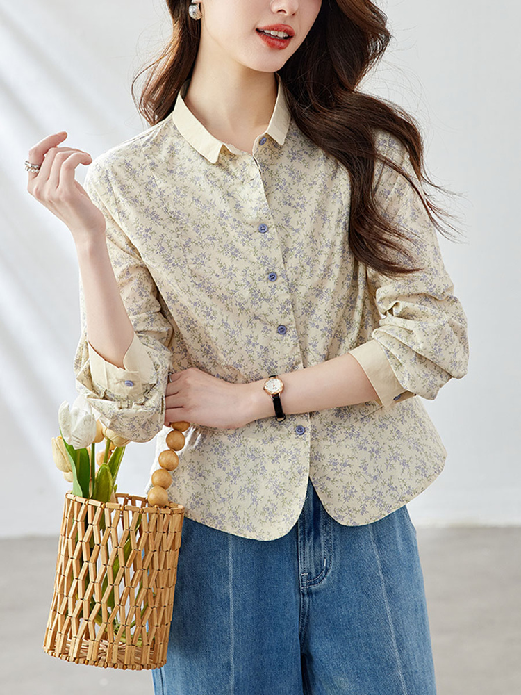 柄シャツ 優美な草花模様シャツ