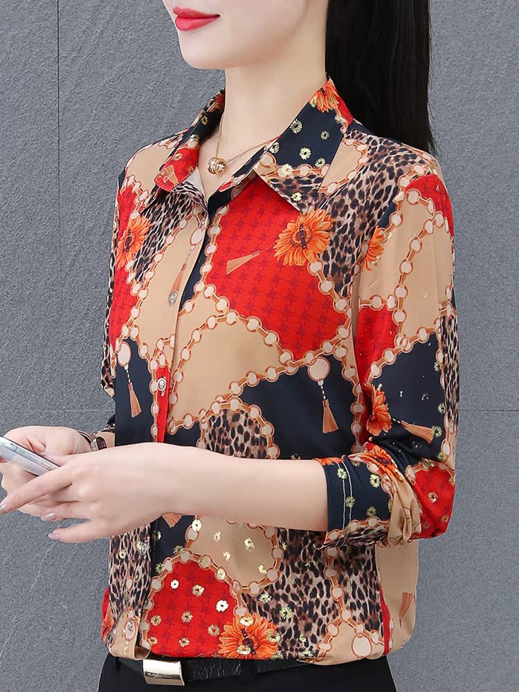 柄シャツ 柄シャツ 華やかパッチワーク向日葵ブラウス