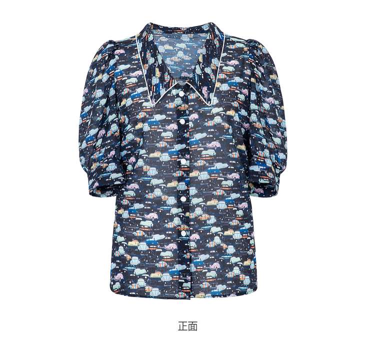 総柄シャツ　レトロミックス パフスリーブ 総柄シャツ