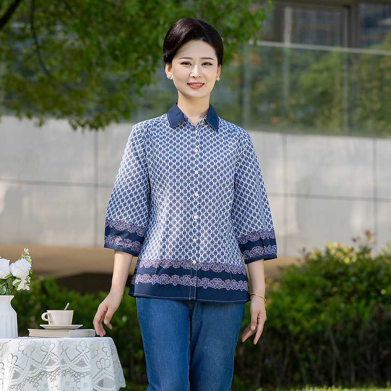 柄シャツ 七宝模様の和風格子総柄シャツ