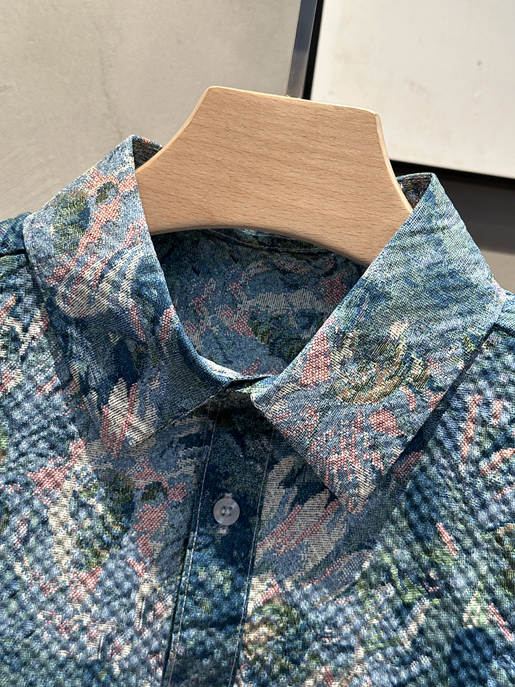 柄シャツ 水彩花園メッシュ半袖シャツ